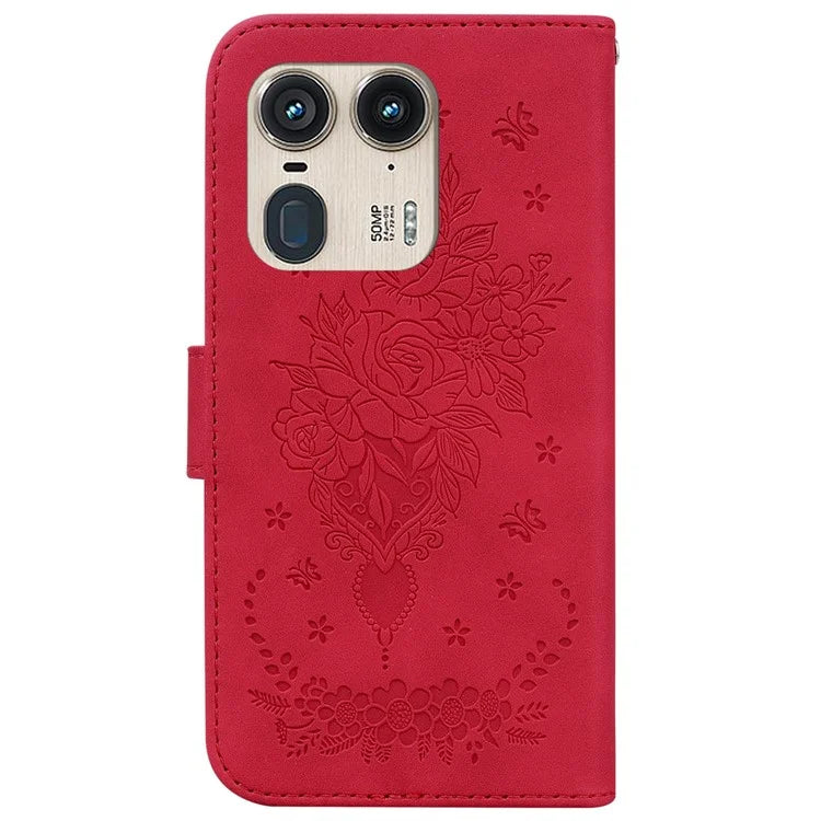For Motorola Edge 50 Ultra 5G / Moto X50 Ultra 5G Wallet Case PU Leather Phone Cover Butterfly Flower Imprint