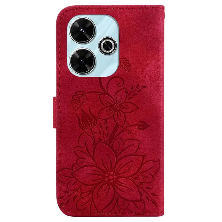 For Xiaomi Redmi 13 5G / 13 4G / Poco M6 4G Case PU Leather Lily Flower Anti-Drop Phone Cover