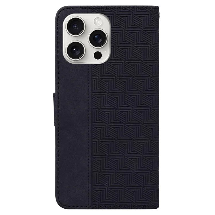 For iPhone 16 Pro Case PU Leather Geometry Imprint Wallet Phone Cover