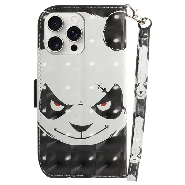 For iPhone 16 Pro Wallet Case 3D Pattern Print Leather Phone Cover
