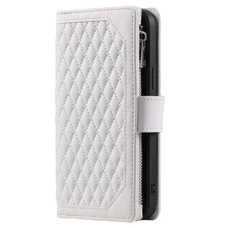 Style 005 For Xiaomi Redmi 14C 4G Zipper Wallet Case Rhombus Stitching Line PU Leather Phone Cover