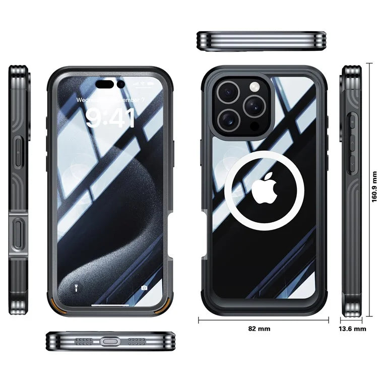 For iPhone 16 Pro Max Magnetic Case PC + TPU Shockproof Phone Cover with Screen Film