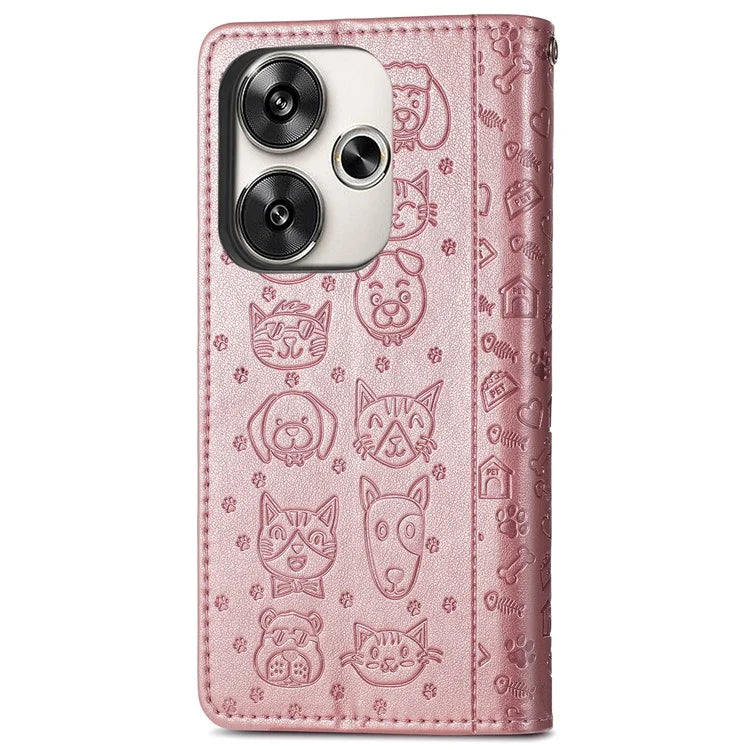 For Xiaomi Redmi Turbo 3 5G / Poco F6 5G Case Leather Phone Cover Cat Dog Imprint