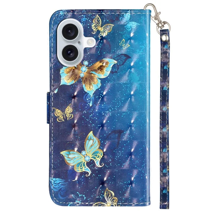For iPhone 16 Leather Case Flip Wallet Phone Cover Magnetic Clasp 3D Pattern Printed
