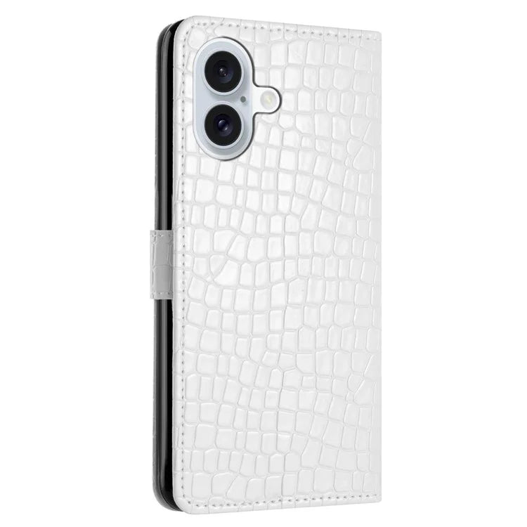 For iPhone 16 Case Flip Stand Leather Crocodile Texture Phone Cover