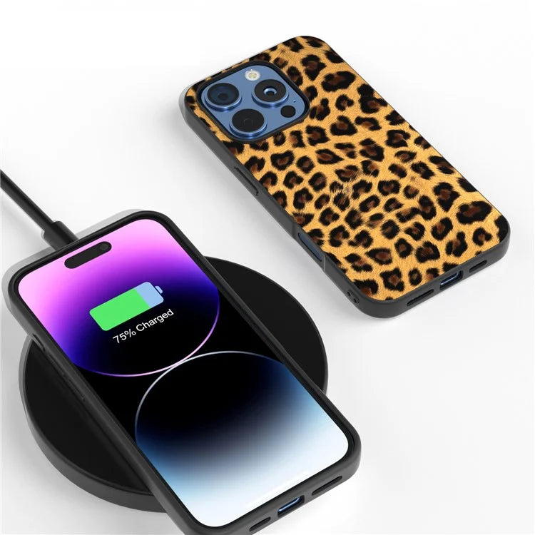 ABEEL For iPhone 16 Pro Case PU+TPU Back Phone Cover with Leopard Pattern