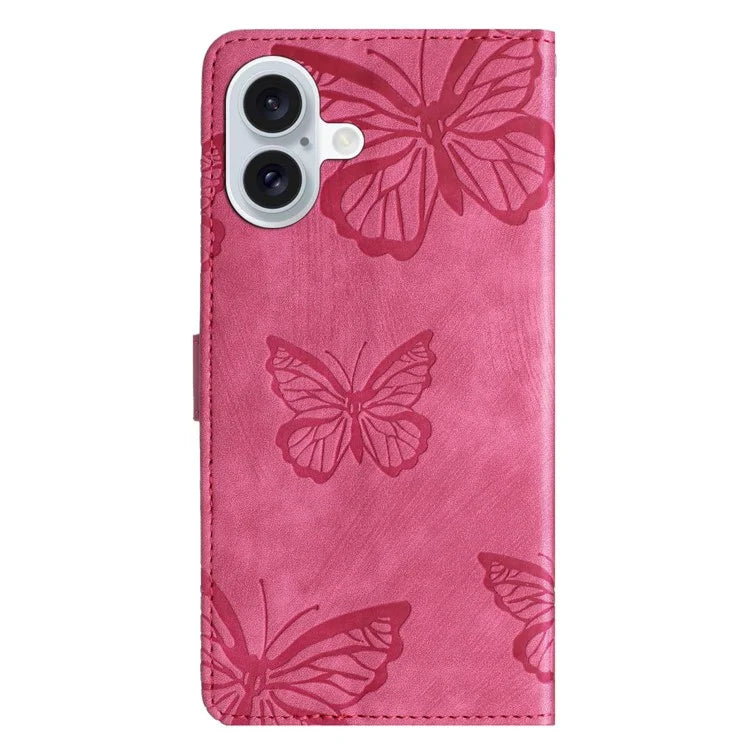 For iPhone 16 Plus Case Butterfly Flip Stand PU Leather Phone Cover