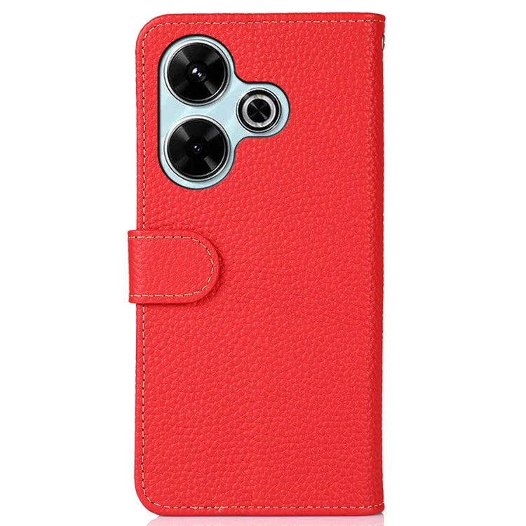 KHAZNEH For Xiaomi Redmi 13 5G / 13 4G Wallet Case Genuine Cow Leather Shockproof Phone Cover