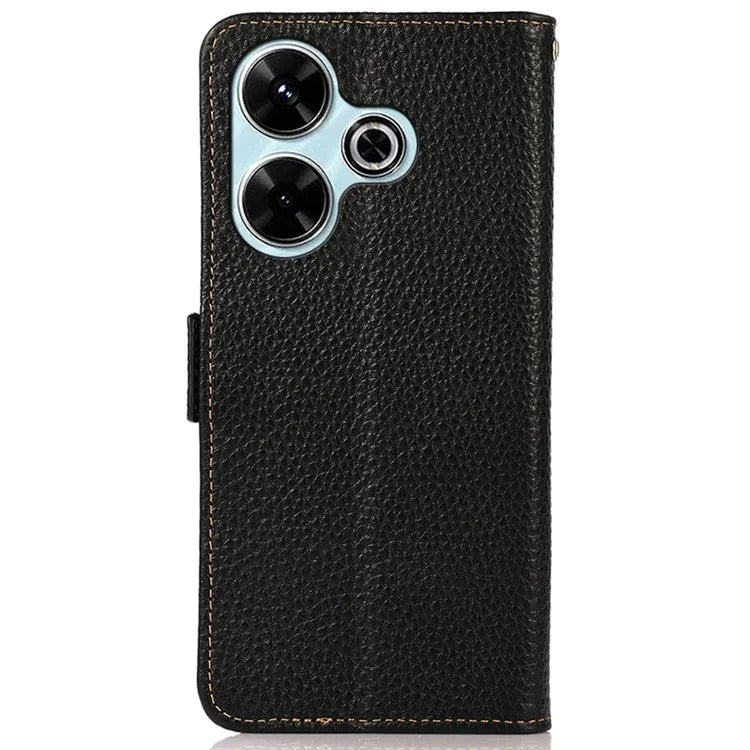 KHAZNEH For Xiaomi Redmi 13 5G / 13 4G Case RFID Blocking Genuine Cow Leather Flip Phone Cover