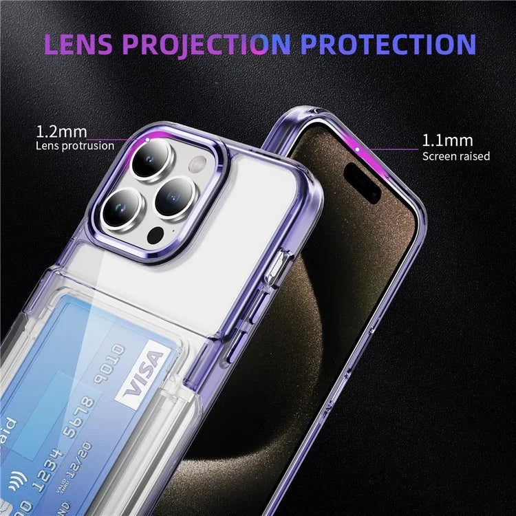 For iPhone 15 Pro Max Case with Card Holder TPU + Acrylic Clear Shockproof Phone Cover