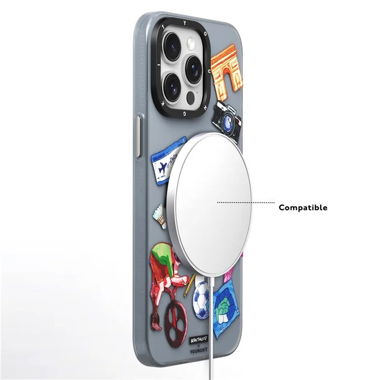 YOUNGKIT I'm Here Paris Series For iPhone 14 Pro Max Magnetic Case PC+TPU Phone Cover IMD Design