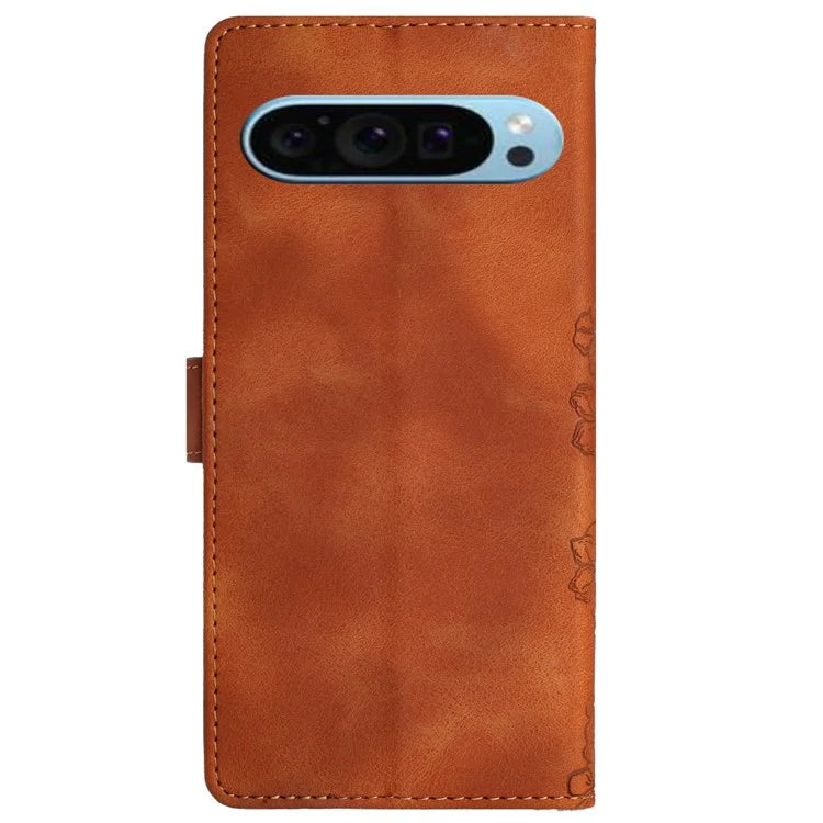 For Google Pixel 9 Case Butterfly Flower Design Skin-Touch Leather Wallet Phone Cover
