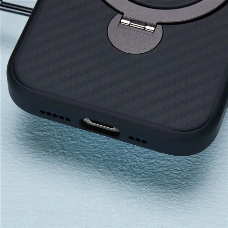 For iPhone 15 Pro Case Hidden Magnetic Kickstand TPU+PC Phone Cover Carbon Fiber Texture
