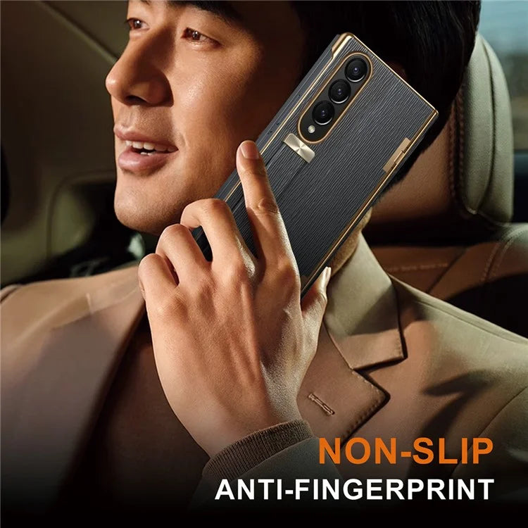 For Samsung Galaxy Z Fold3 5G Case Kickstand Wrist Band Leather+PC Hard Phone Cover