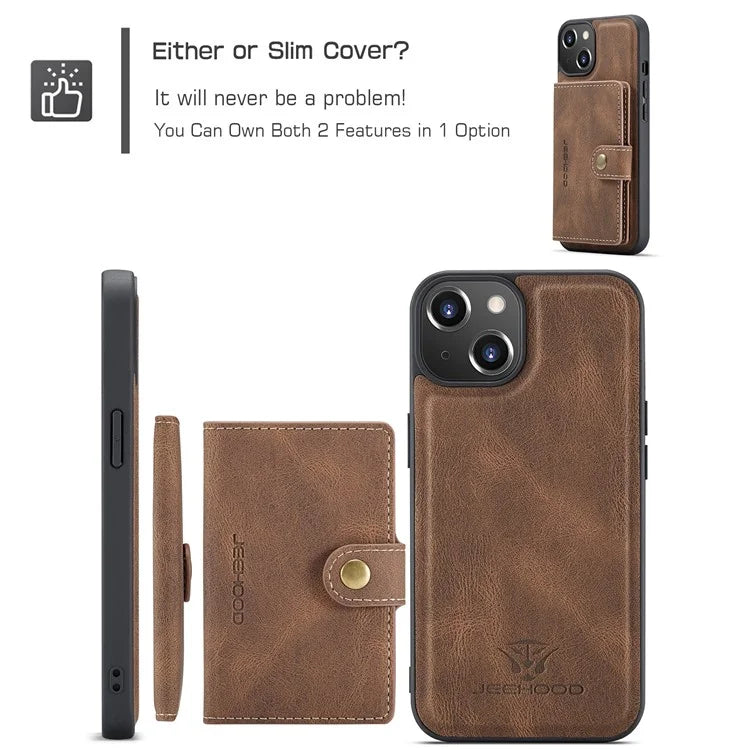 JEEHOOD J01 For iPhone 13 Case Detachable Card Holder Leather Back Cover Compatible with MagSafe