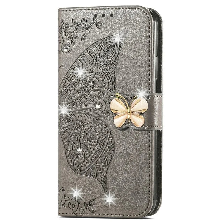 For Google Pixel 8 Case Butterfly Flower Leather Phone Cover 3D Rhinestone Decor