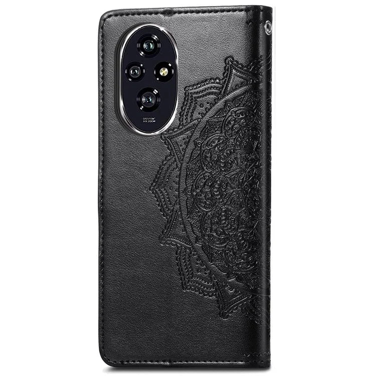 For Honor 200 5G Case PU Leather Flip Phone Cover Embossed Mandala Pattern Flower