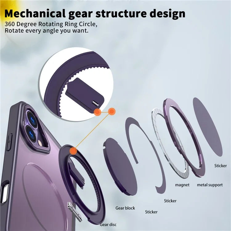 For iPhone 16 Plus Phone Case Ring Kickstand Back Cover Compatible with MagSafe