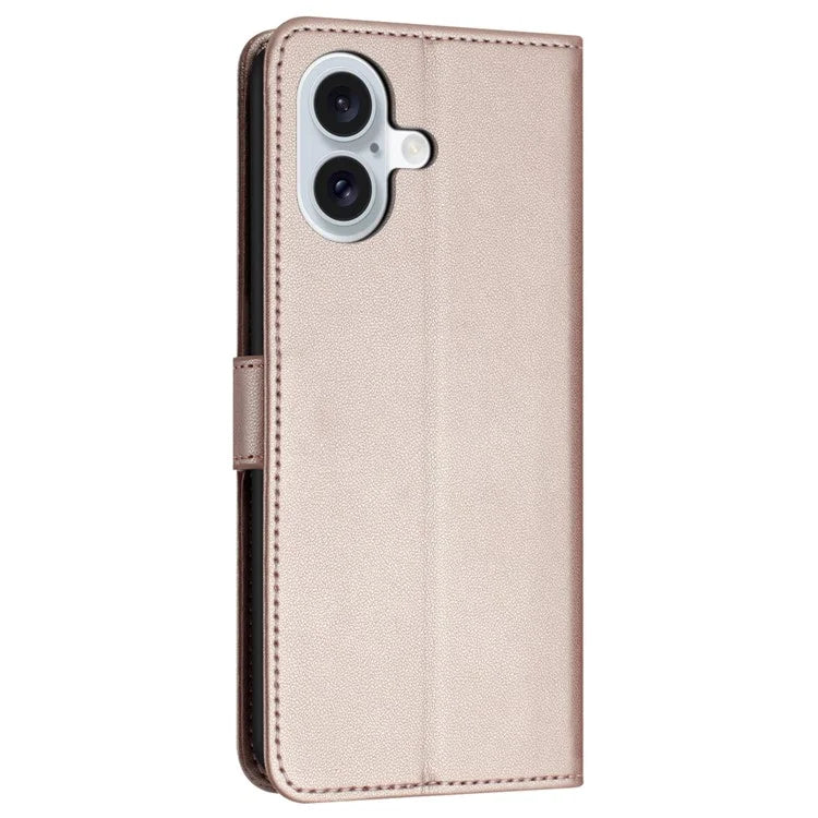 For iPhone 16 Plus Wallet Phone Case Leather Stand Cover with Strap