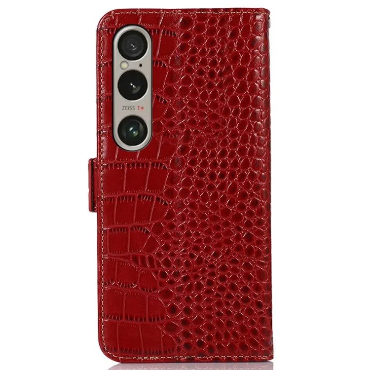 For Sony Xperia 1 VI Case Genuine Cow Leather Phone Cover with RFID Blocking Wallet