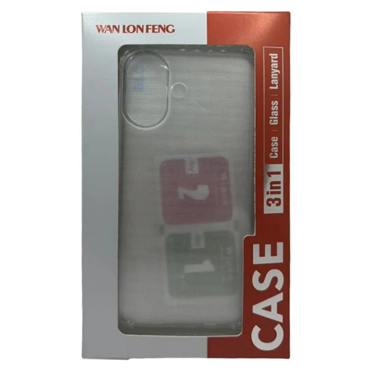 WANLONFENG FS Series for iPhone 16 Case TPU Cover with Tempered Glass Screen Protector