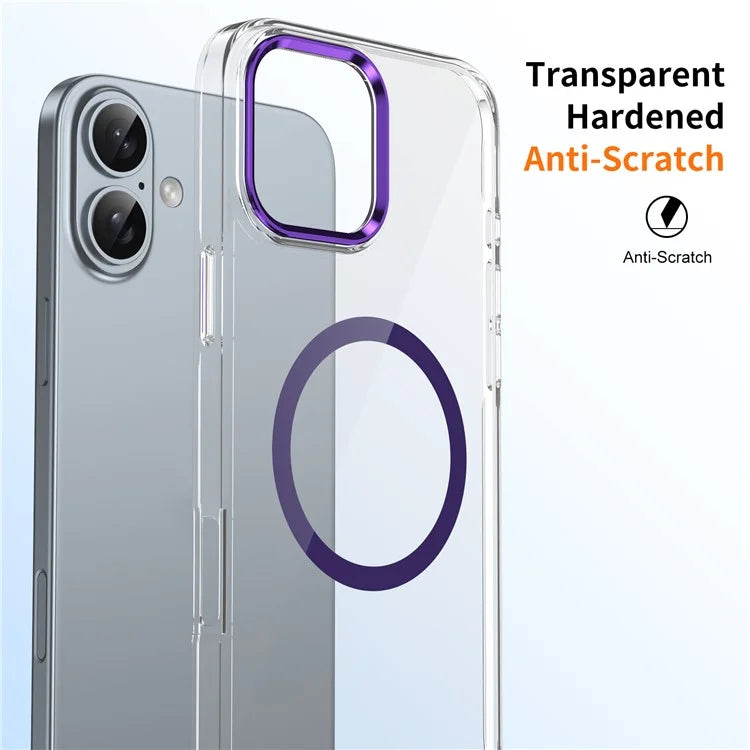 For iPhone 16 Magnetic Case Hard PC Scratch Resistant Back Transparent Cover