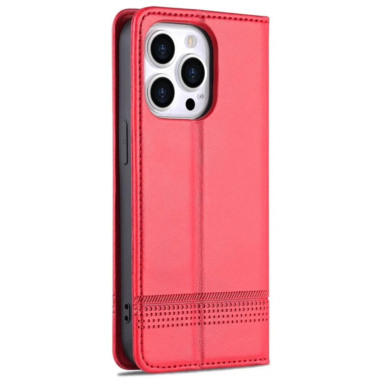 AZNS For iPhone 16 Pro Case Hidden Magnetic PU Leather Phone Cover Cowhide Texture