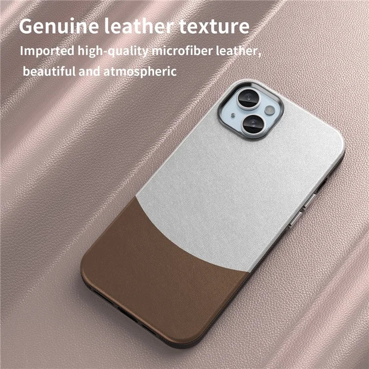 For iPhone 15 Case Leather Coated PC+TPU Phone Cover Compatible with MagSafe