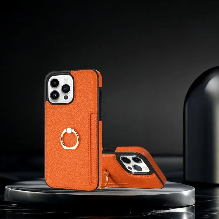 For iPhone 16 Pro Max Kickstand Case PU+TPU Card Holder Phone Cover