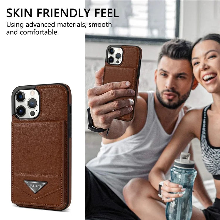 N.BEKUS For iPhone 16 Pro Max Kickstand Case Leather+TPU Card Slot Phone Cover