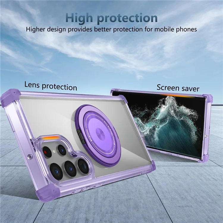 For Samsung Galaxy S22 Ultra 5G Case Rotatable Magnetic Kickstand PC+TPU Phone Cover
