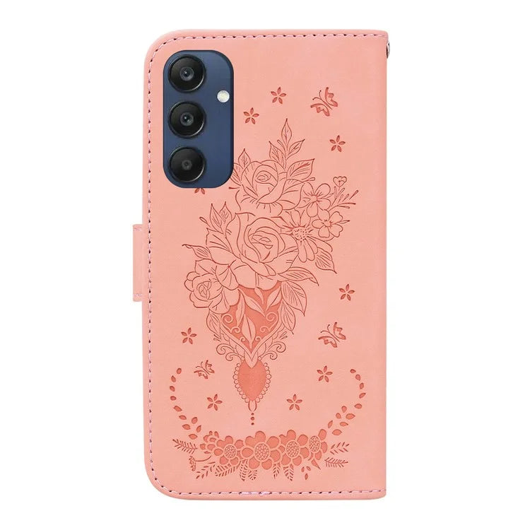 For Samsung Galaxy M35 5G Case Butterfly Flower Imprint PU Leather Wallet Phone Cover