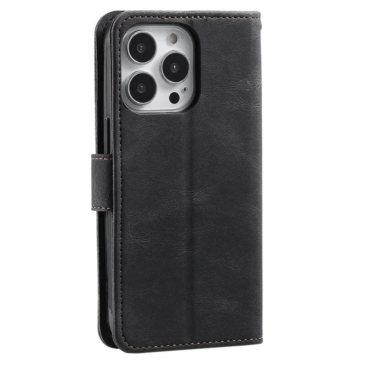 For iPhone 16 Pro Max Case Splicing Stitching Leather Flip Protective Cover