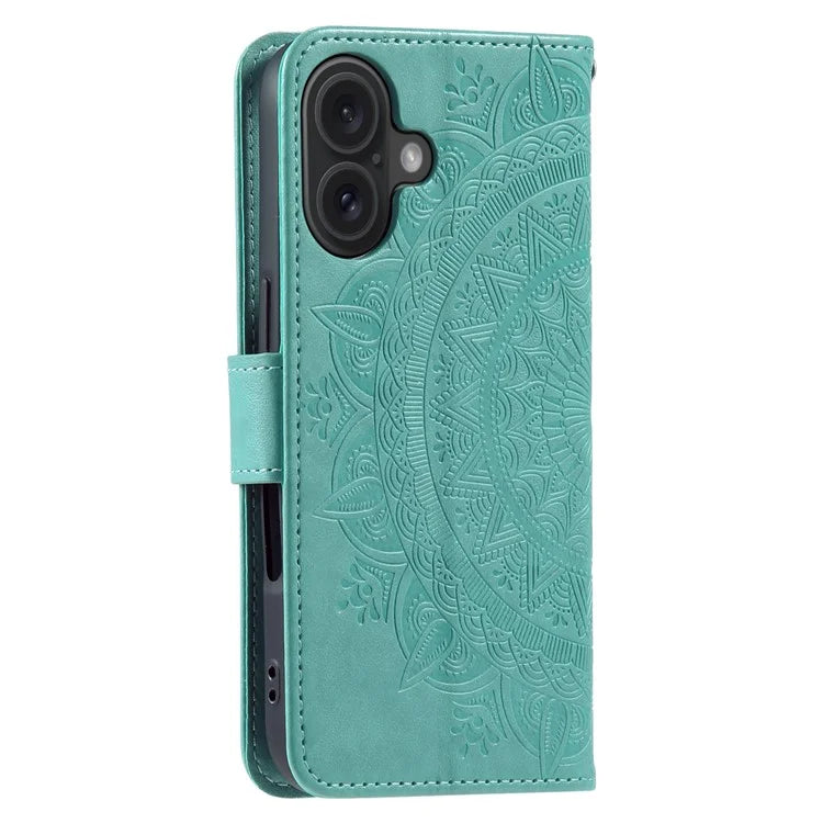 For iPhone 16 Plus Wallet Case Imprinted Totem PU Leather Stand Phone Cover