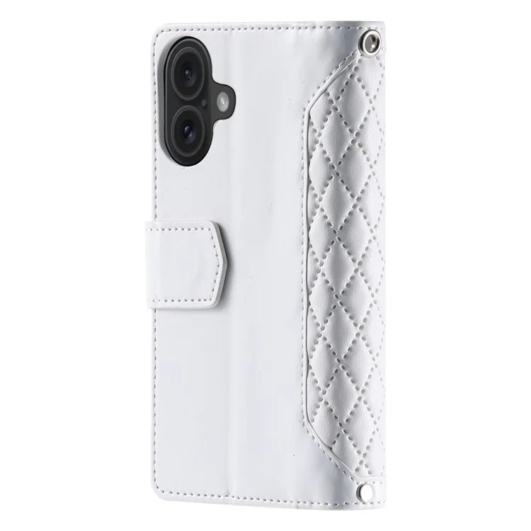Style 005 For iPhone 16 Case PU Leather Wallet Phone Cover Rhombus Stitching Line