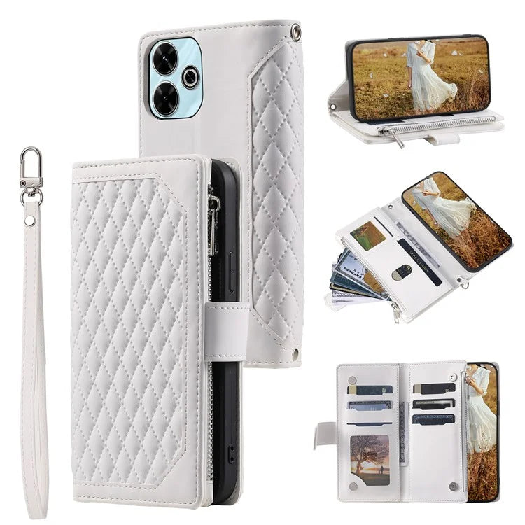 Style 005 For Xiaomi Redmi 13 5G / 4G Wallet Case Rhombus Stitching Line PU Leather Phone Cover