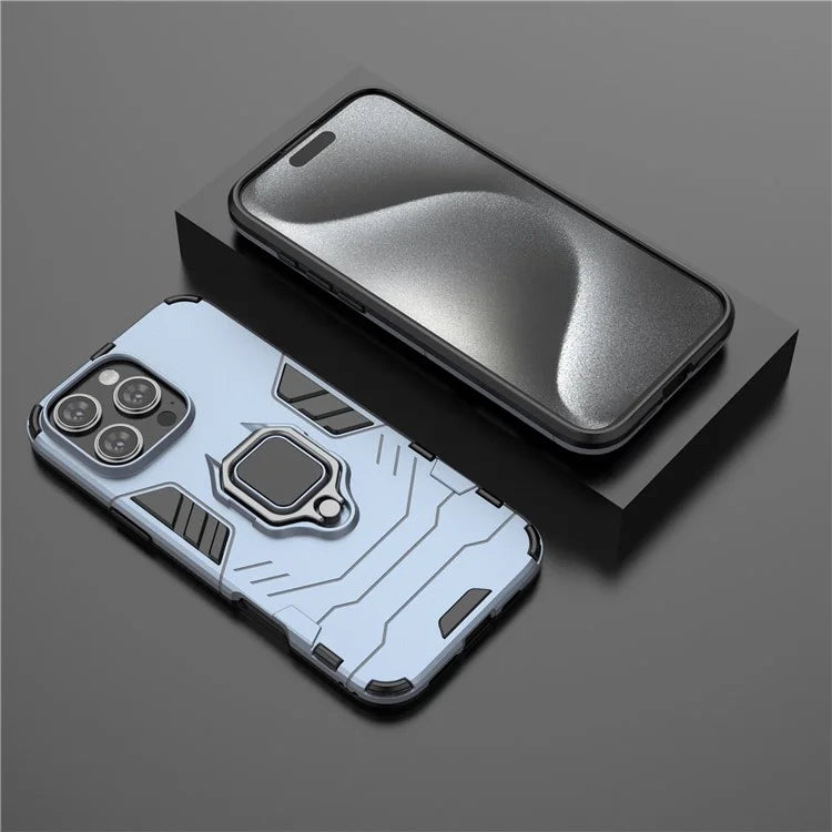 For iPhone 16 Pro Max Case PC+TPU Hybrid Phone Cover with Ring Kickstand