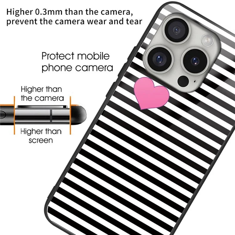 For iPhone 16 Pro Case Pattern Printing Tempered Glass Back TPU Phone Cover