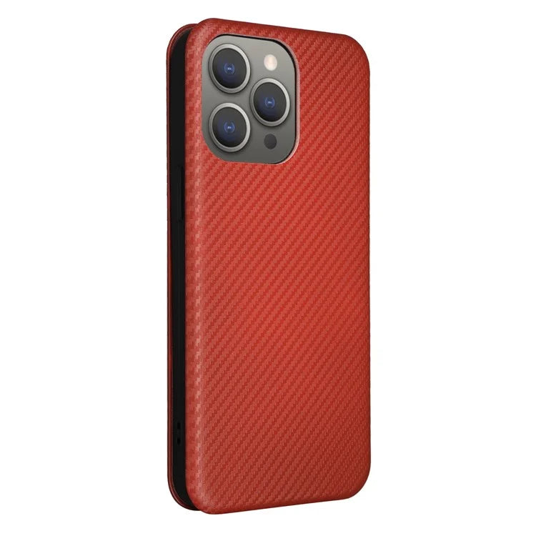 For iPhone 16 Pro Case PU Leather Carbon Fiber Texture Phone Cover Magnetic Closure