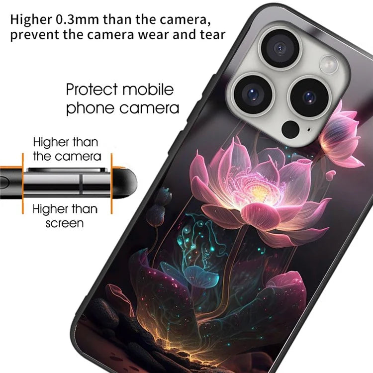 For iPhone 16 Pro Case Pattern Printed Tempered Glass+TPU Protective Phone Cover