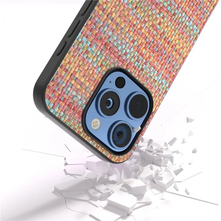 For iPhone 16 Pro Case Plaid Texture Leather+PC+TPU Anti-Scratch Phone Cover