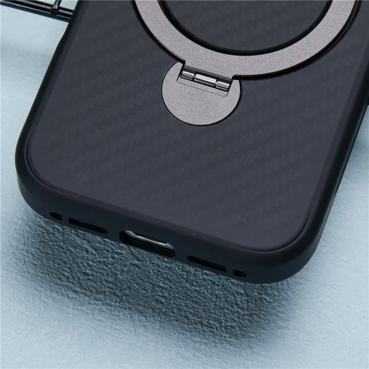 For iPhone 16 Pro Max Magnetic Case TPU+PC Carbon Fiber Texture Phone Cover Rotatable Ring Holder