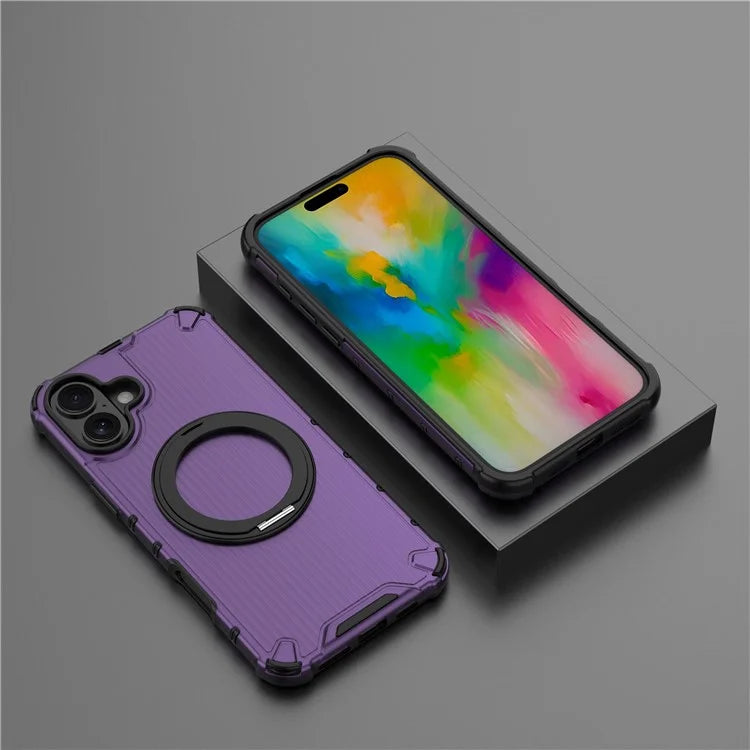 For iPhone 16 Plus Case Compatible with MagSafe PC+TPU Vertical Stripe Phone Cover Kickstand