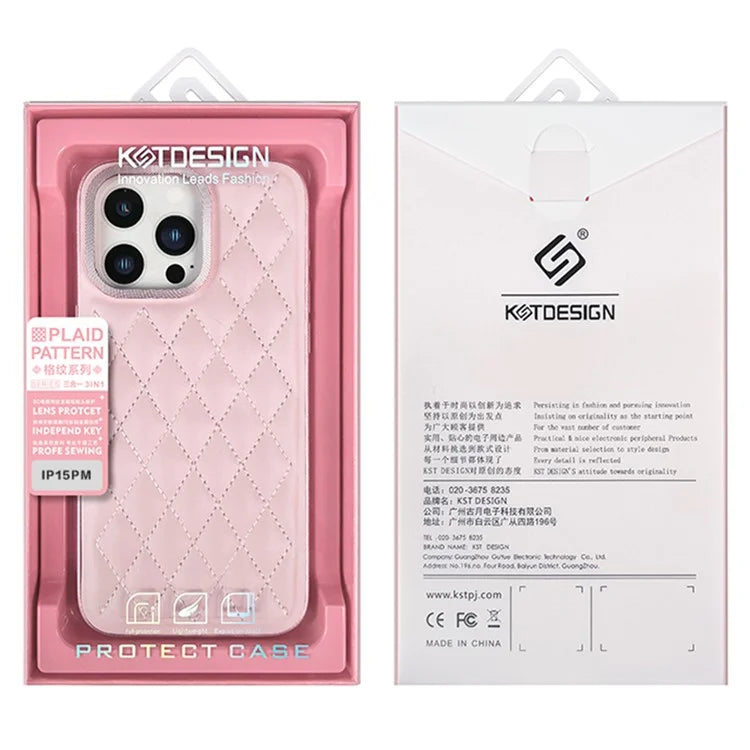 KST DESIGN For iPhone 16 Pro Max Case Stitching Rhombus Leather Phone Back Cover