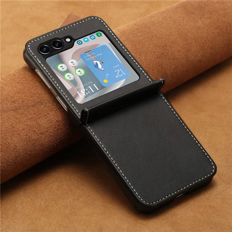 For Samsung Galaxy Z Flip6 5G / Z Flip5 5G Case PU Leather Hard PC Phone Cover Calf Texture