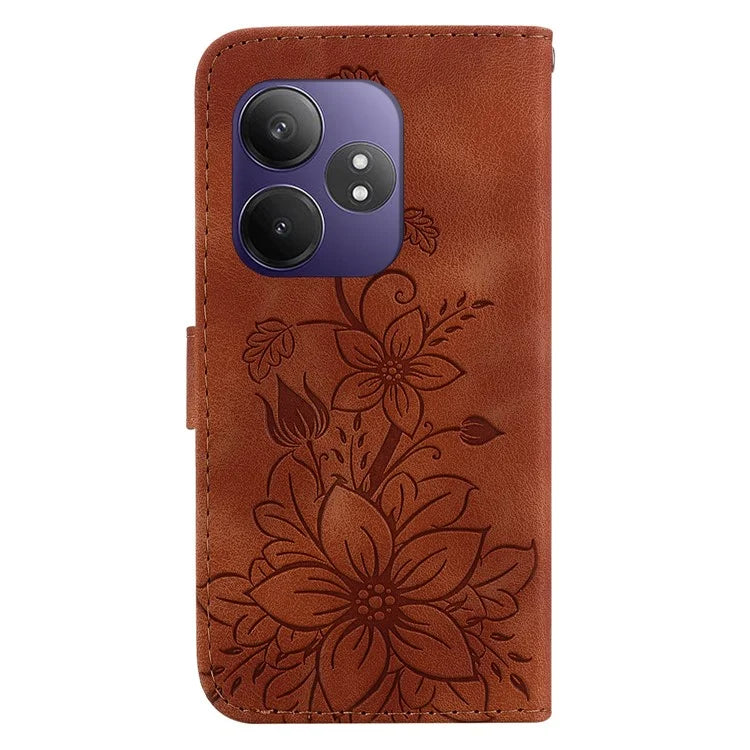 For Realme GT Neo6 SE 5G / GT 6 5G / 6T 5G / Neo6 5G Leather Case Lily Flower Imprint Phone Cover with Stand