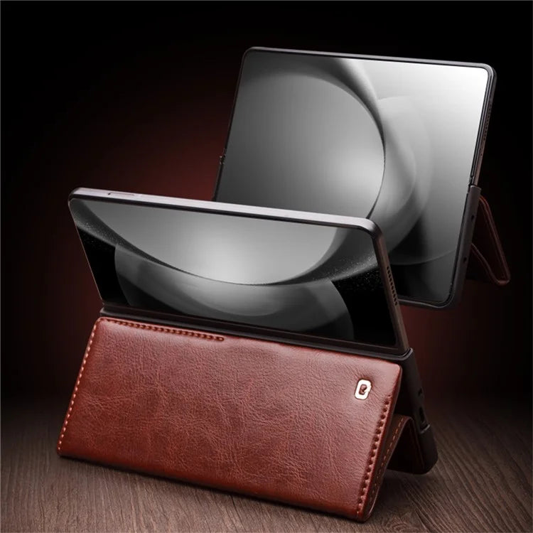 QIALINO For Samsung Galaxy Z Fold6 5G Case TPU+Genuine Cow Card Slot Leather Phone Cover