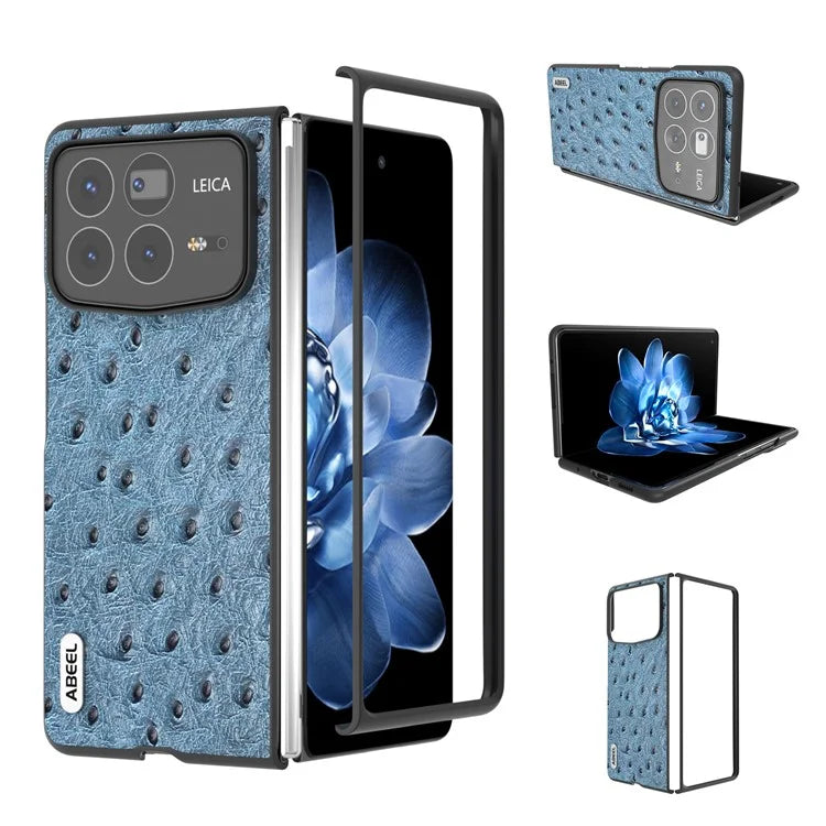 ABEEL For Xiaomi Mix Fold 4 5G Case Genuine Cow Leather+PC Phone Cover Ostrich Texture