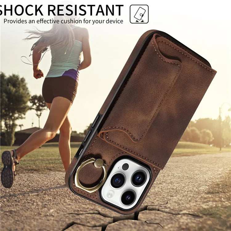 001 For iPhone 15 Pro Max Case Card Holder Kickstand PU Leather Soft TPU Phone Cover