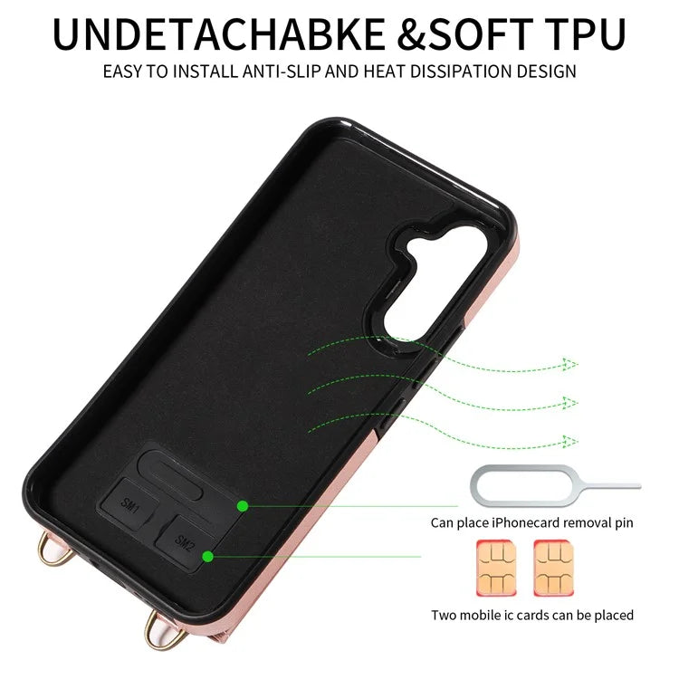 002 For Samsung Galaxy A54 5G Case Leather Card Holder Phone Case Crossbody Strap